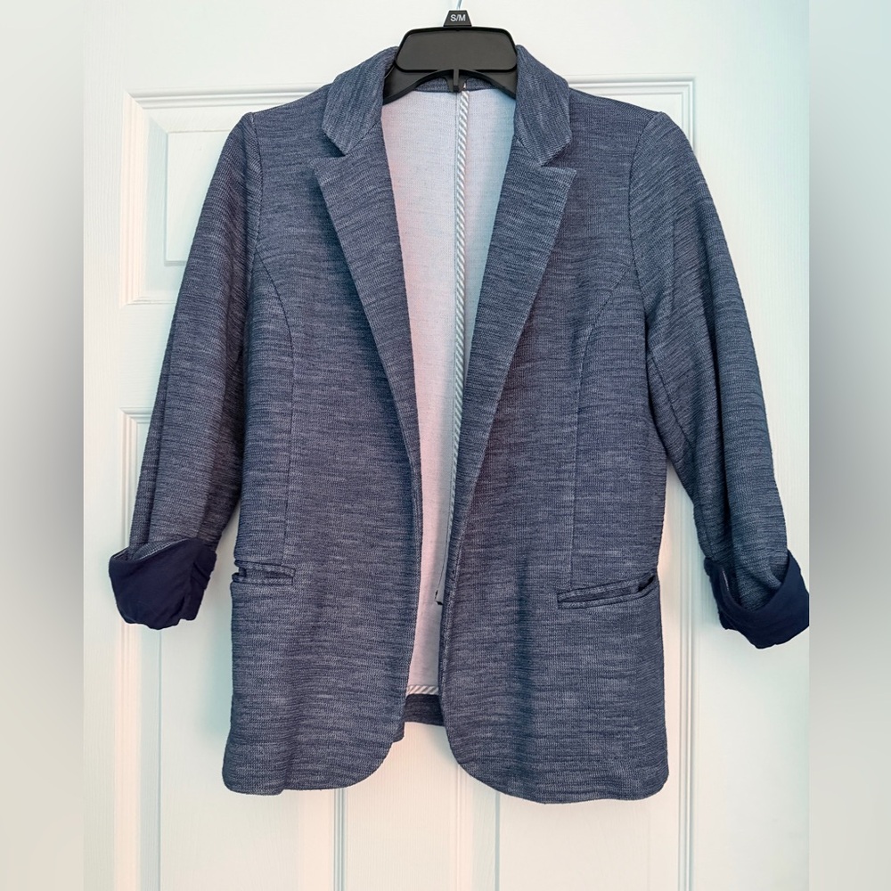 Skies Are Blue Textured Navy Blazer